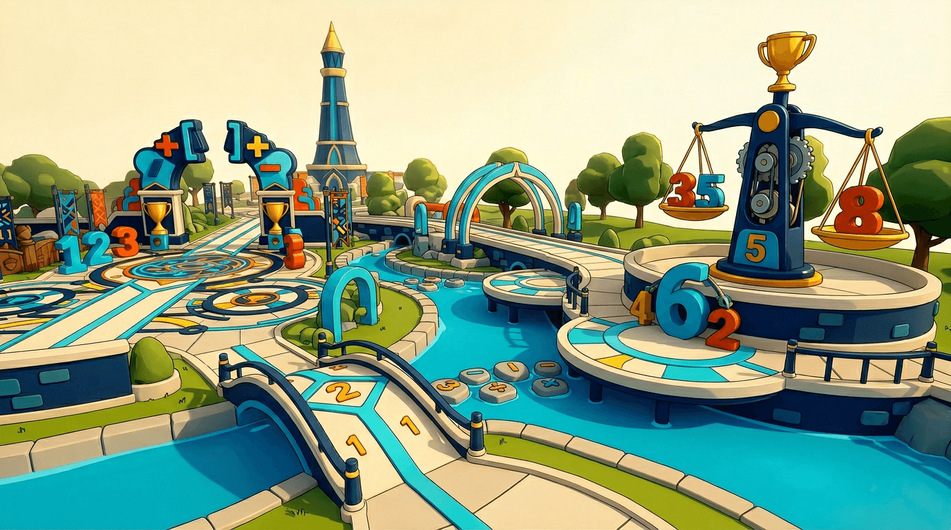 Ready Steady Math number park with bridges, towers, and maths paths