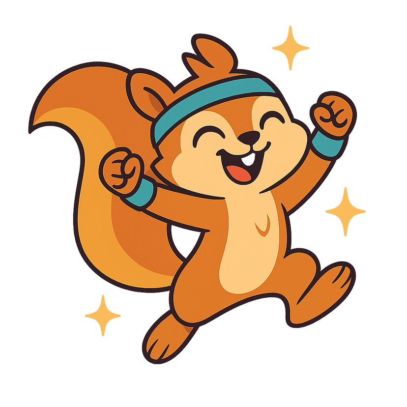 Dashy the squirrel jumping with joy